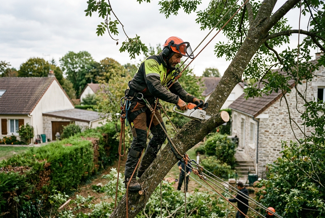 Abattage contrôlé d'un arbre dangereux à Beauvais