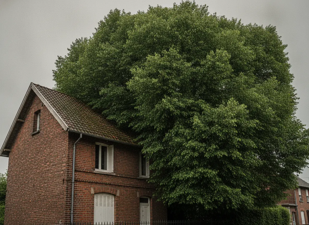 Toiture dégagée après démontage par rétention à Beauvais, couronne réduite et charpente de l'arbre allégée